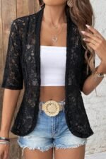 Kadın Kısa Kollu önü Açık Dantelli Ceket - Görsel 2