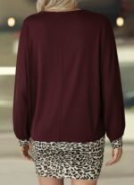 Kadın Uzun Kollu Bisiklet Yaka üst Viskon Iki Iplik Alt Leopar Desenli Mini Elbise - Görsel 4