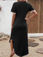 Kadın Kısa Kollu Dantel V Yakalı Uzun Viskon Elbise - Görsel 3