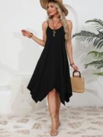 Kadın Ip Askılı Yuvarlak Yakalı Asimetrik Kesim Viskon Elbise - Görsel 4