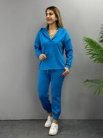 Kadın Uzun Kol V Yaka Kapüşon Detay Sweat Ve Yüksel Bel Eşofman Ikili Takım - Görsel 7