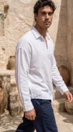 Erkek Armürlü Yarım Oversize Müslin Gömlek - Görsel 3