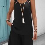 Kadın Askılı Yuvarlak Yaka Kuş Gözü Detaylı Bürümcük Bluz Ve Short Ikili Takım