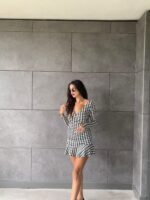 Kadın Uzun Kollu Kruvaze Yaka Kazayağı Mikro Mini Boy Elbise - Görsel 2