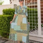 Yeşil Salaş Desenli Elbise