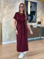 Kadın Kısa Kollu Bisiklet Yaka Yandan Bağlamalı Viskon Iki Iplik Elbise - Görsel 3