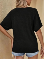 Kadın Tek Omuzu Açık Kısa Kollu Salaş Viskon Bluz - Görsel 4