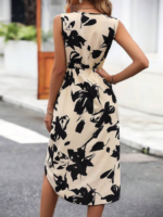 Kadın Sıfır Kol Kruvaze Yaka önden çapraz Kesim Detaylı Desenli Oysho Süprem Elbise - Görsel 9