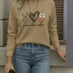 Kadın Uzun Kollu Bisiklet Yaka Kalp Desenli Viskon Iki Iplik Bluz