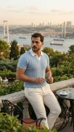 Erkek Desenli Kısa Kollu Triko Tişört - %100 Pamuk Akrilik - Görsel 4