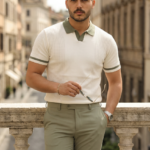 Erkek Renkli Yakalı File Desenli Kısa Kollu Tişört