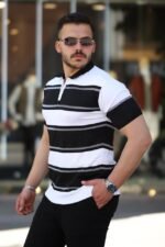 Erkek Yakalı Fermuarlı çift Renk Kısa Kollu T-shirt - Görsel 2