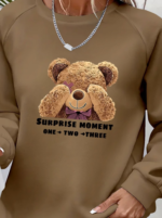 Kadın Uzun Kollu Bisiklet Yaka Ayıcık Desenli Viskon Iki Iplik Bluz - Görsel 2