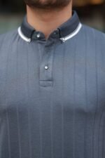 Erkek Düğme Yakalı Jakar Kumaş Kısa Kollu Tişört - Görsel 3