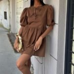 Önü Fiyonk Bağlamalı Ve Balon Kollu Elbise 2893