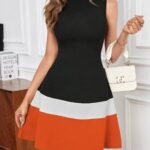 Kadın Sıfır Kol Yarı Balıkçı Yaka şerit Detaylı Ithal Krep Elbise