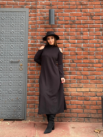 Kadın Balıkçı Yaka Omuzlardan Açık Uzun Kollu Janjan Krep Elbise - Görsel 9