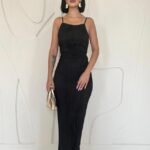 Siyah Piliseli Halter Boyun Elbise