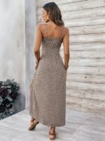 Kadın Ip Askılı V Yakalı Yırtmaçlı Uzun Süprem Elbise - Görsel 4