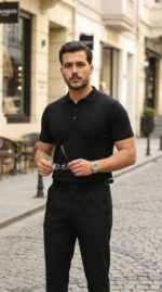 Erkek Düğme Yakalı Kısa Kollu Pamuk Triko Tişört - Görsel 3