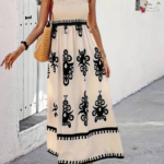 Kadın Askılı Kare Yaka Gipe Detaylı Desenli Suprem Elbise