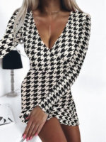 Kadın Uzun Kollu Kruvaze Yaka Kazayağı Mikro Mini Boy Elbise - Görsel 2