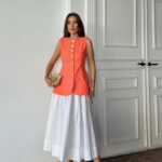 JAKAR KETEN YELEK BELDEN OTURTMALI GOLD DÜĞMELİ - Orange