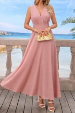 Kadın Askılı V Yakalı Bel Korsaj Detaylı Uzun Ithal Krep Elbise - Görsel 2