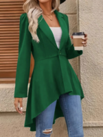 Kadın Uzun Kollu Yakalı önden Düğmeli Uzun Atlas Blazer Ceket - Görsel 4