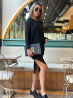 Kadın Uzun Kollu Düşük Omuz Yırtmaç Detay Kaşkorse Etek Bluz Ikili Takım - Görsel 3