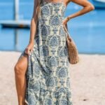 Kadın Ip Askılı Desenli Fırfırlı Süprem Elbise