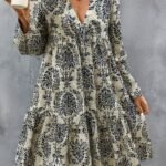 Kadın Uzun Kollu V Yakalı Fırfırlı Mini Süprem Elbise