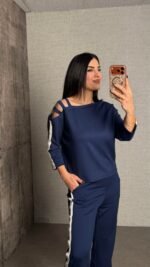 Kadın Uzun Kollu Kolu Tül Yanları şerit Detay Modal Ikili Takım - Görsel 2