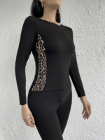 Kadın Uzun Kollu Leopar şeritli Viskon Bluz - Görsel 4