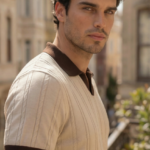 Erkek Örgü Desen Yakalı Kısa Kollu Triko Tişört - %100 Pamuk Akrilik