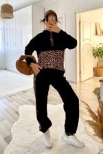 Kadın Uzun Kollu Leopar Detay Sweat Ve Yanı Leopar şerit Detay Pantolon Ikili Takım - Görsel 12