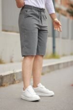 Erkek Beli Bağcıklı Ve Düğmeli Bezayağı Kumaş şort - Görsel 2