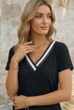 Kadın Kısa Kollu V Yakalı Bürümcük Bluz - Görsel 3