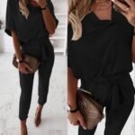 Kadın Kısa Kollu Yakalı önden Düğmeli Bürümcük Bluz Ve Pantolon Ikili Takım