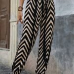 Kadın Yüksel Bel Belı Lastikli Belden Bagcıklı Desenli Süprem Pantolon