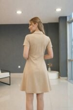 Kadın Kısa Kollu Yakası Fermuarlı Kısa Viskon Iki Iplik Elbise - Görsel 3