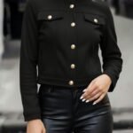 Kadın Uzun Kollu Yakadan Ve önden Düğmeli Süet Kısa Ceket