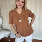 Kadın Kısa Kollu V Yaka Bluz