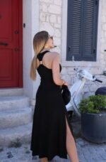 Kadın Omuzlardan Açık Arkadan Toka Detaylı Yırtmaçlı Uzun Viskon Elbise - Görsel 5