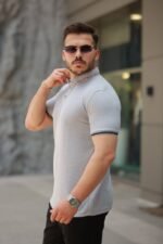 Erkek Düğmeli Yaka Waffle Kumaş Kısa Kollu Tişört - Görsel 2