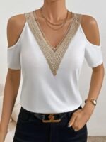 Kadın Omuzlardan Açık V Yakalı Viskon Bluz - Görsel 4