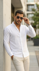 Erkek Uzun Kollu Rahat Keten Gömlek