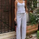 Kalın Askılı Bluz Pantolon Keten Takım 10187