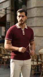 Erkek Düğme Yakalı Kontrast Yaka Triko Tişört - Görsel 4