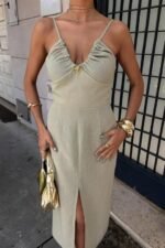 Göğsü Aksesuarlı Önü Yırtmaçlı Elbise 2899 - Görsel 8